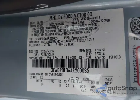 2010 Ford Fusion Hybrid из США, поврежденный, VIN 3FADP0L36AR200035